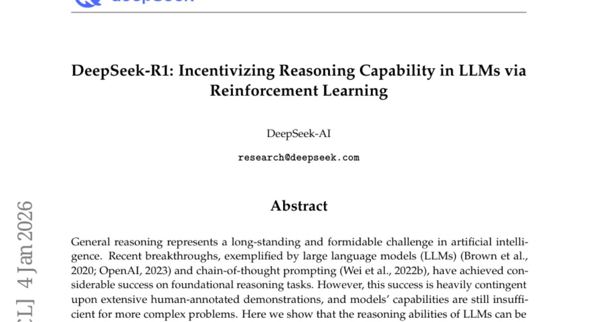 Title page of the DeepSeek-R1 research paper